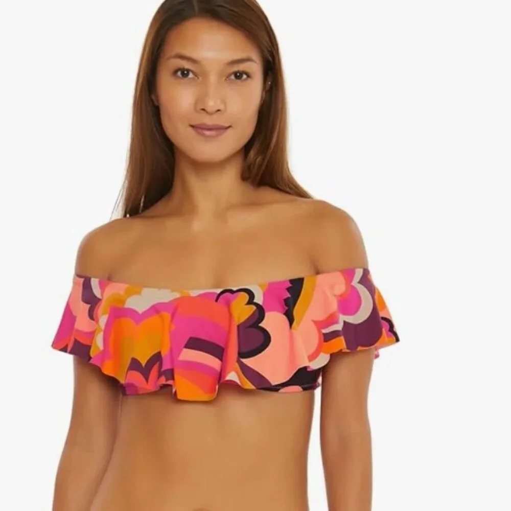NWT Trina Turk 2 PC 'Fan Faire' Ring-Side Hipster Bikini & Bandeau Top SZ 8